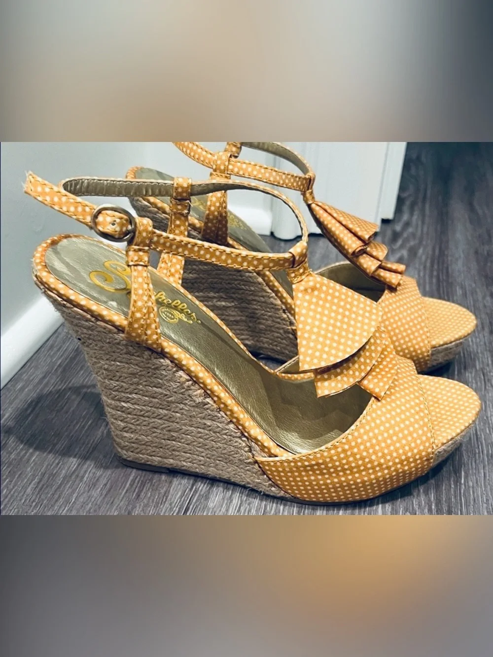 Seychelles Orange Polka Dot Ruffle Wedge Sandals